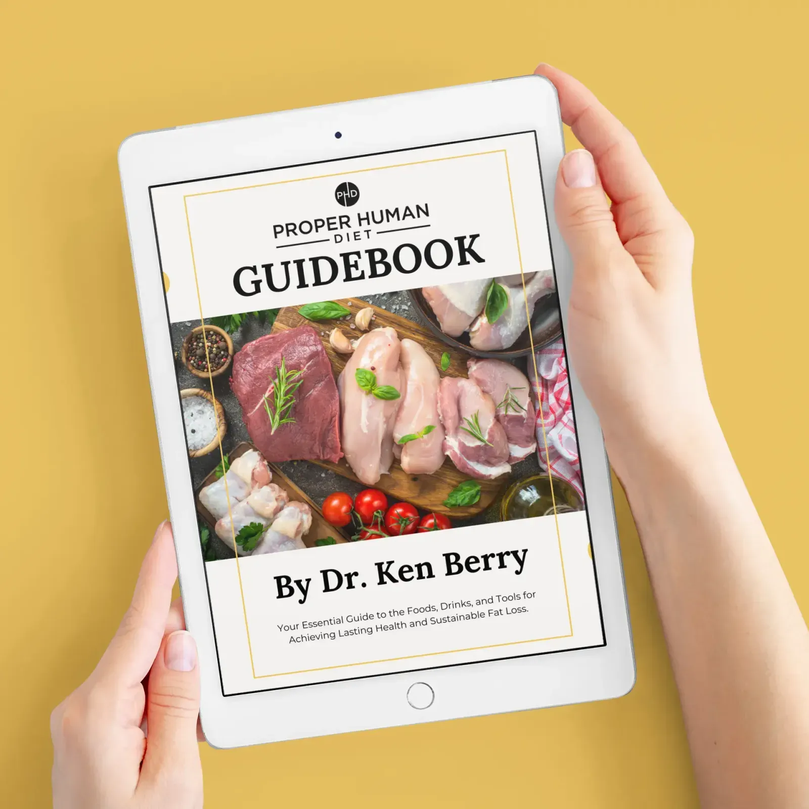 The Proper Human Diet Guidebook shown on an iPad, by Dr. Ken Berry