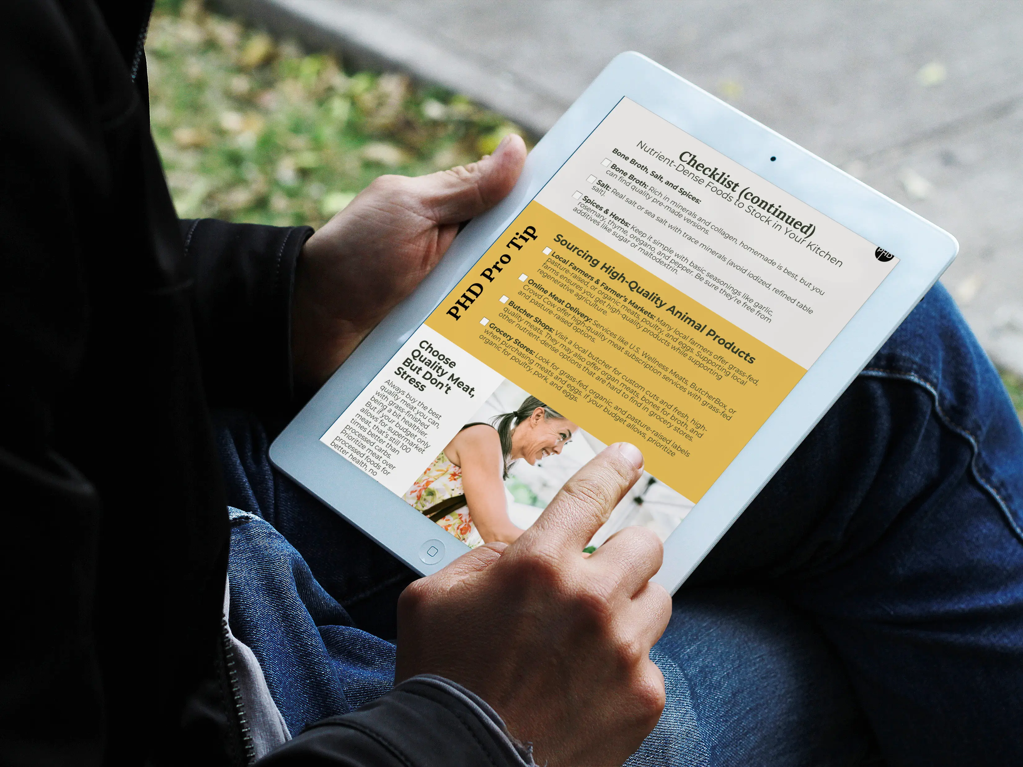 Inside the Proper Human Diet Guidebook on an iPad